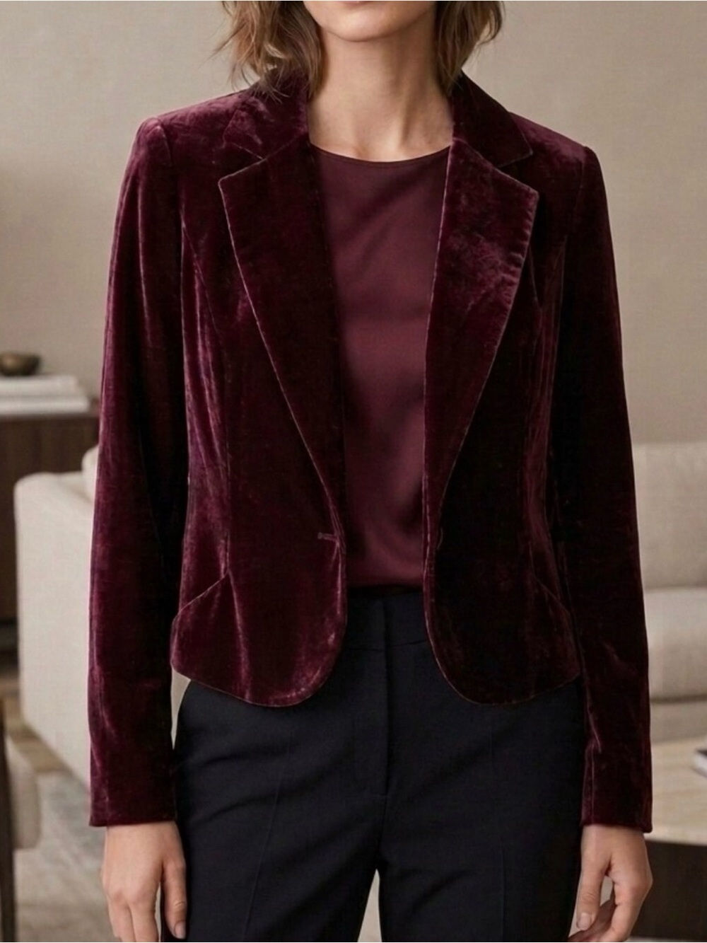 Lafayette‎ 148 New York Single Button Velvet Blazer Cabernet Size 10 Burgundy